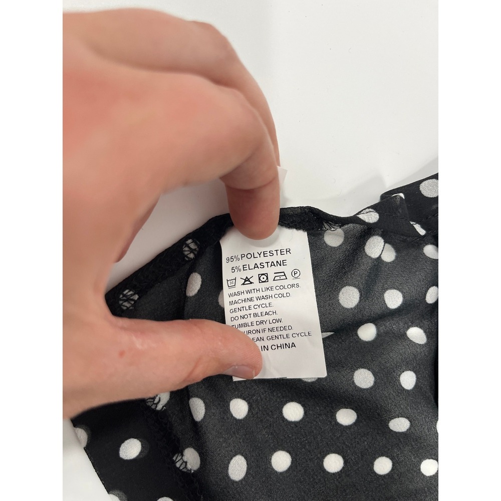 Y2K Babydoll Going Out Top Womens S Black Polka Dot Sheer Chic Minimalist - Picture 6 of 9